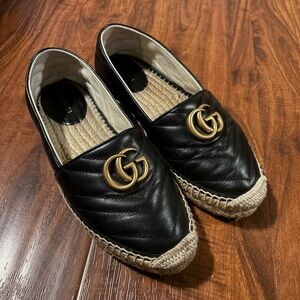 Gucci Nappa Quilted Charlotte GG Marmont Espadrilles in Black 37 | US 7